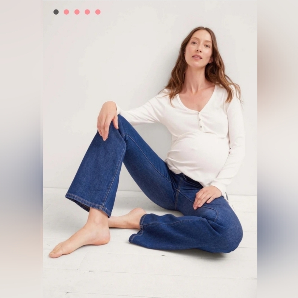 Hatch Maternity Dark Blue Wide-Leg Jeans
